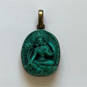 Turquoise Indian God Pendant with Brass Loop